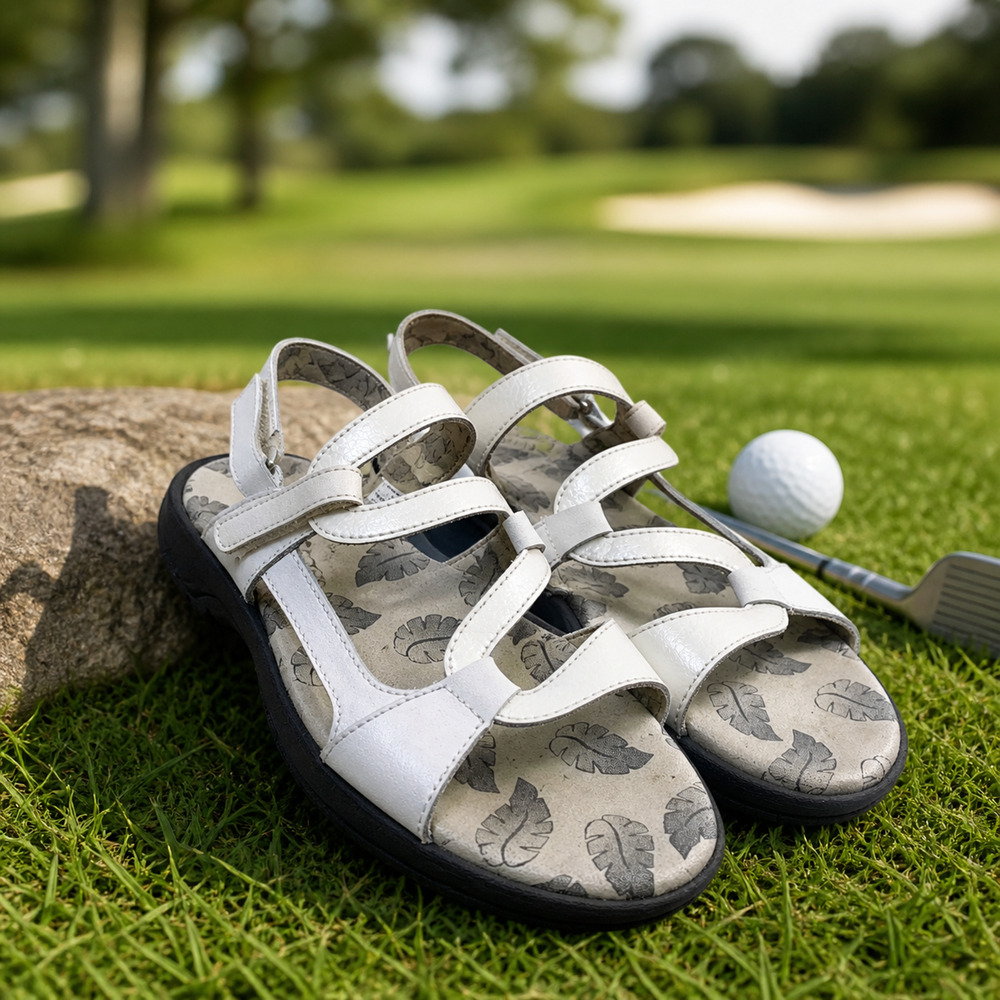 Golfstream Womens Golf Sandals Sz 8 White Leather E4019 Soft Spike Comfort